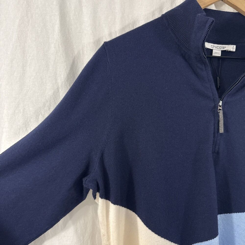Chicos Zenergy Luxe Blue Colorblock Mock Neck 1/4 Zip Sweater Womens Sz L - Picture 7 of 11